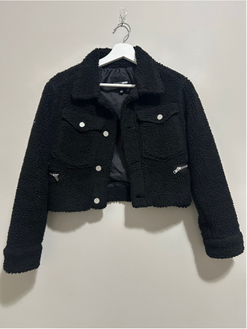 Women's Fashion Nova Black Teddy Jacket Size XS